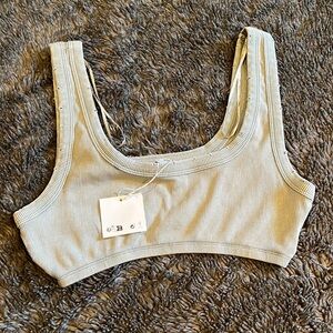 Zara Ribbed Scoop Neck Crop Top in Light Beige